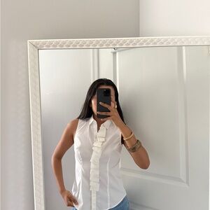 Ann Taylor White Button Down Sleeveless Top